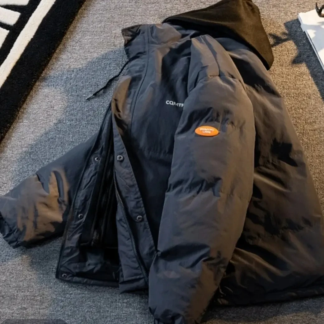 男士秋冬款加厚保暖假两件连帽面包服百搭休闲棉服