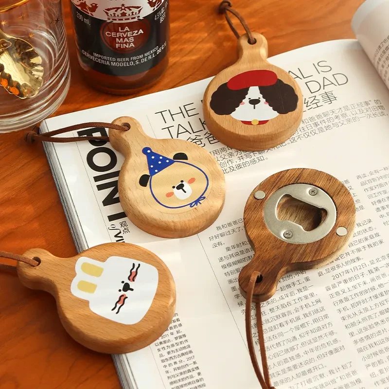 创意木质开瓶器磁吸冰箱贴家用杯垫啤酒瓶起磁吸冰箱贴装饰开瓶器