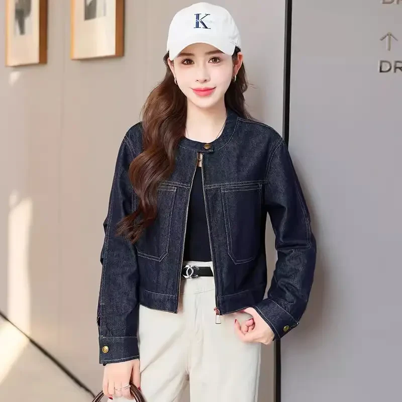 美式复古牛仔短外套女2025春秋新款时尚休闲小个子圆领夹克上衣潮