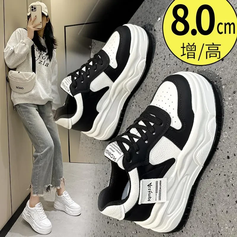 今年流行的内增高女鞋8CM显瘦小个子春秋松糕厚底小白鞋ins