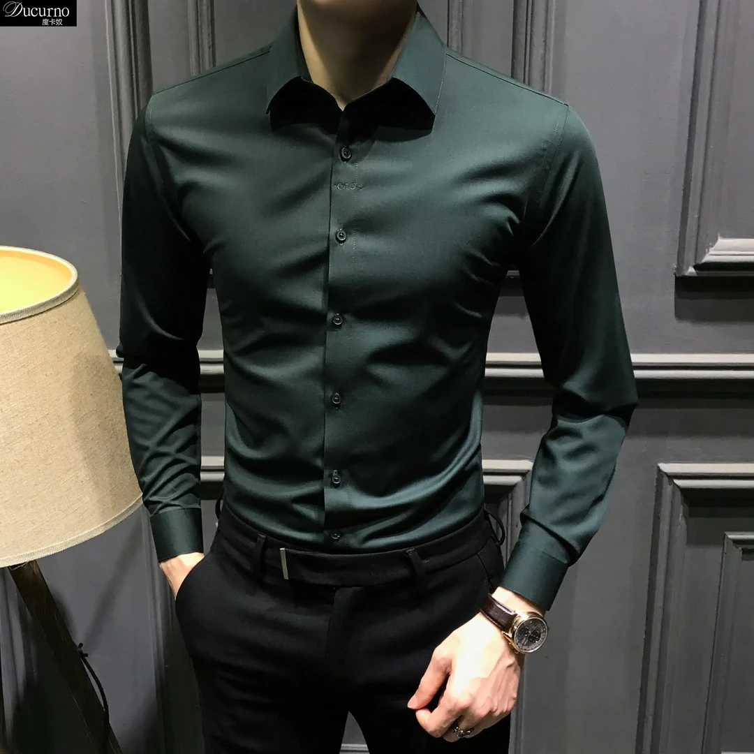 秋冬高级纯色男士长袖衬衫新款时尚好看修身衬衣痞帅商务男装休闲