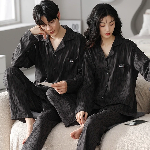RS情侣睡衣春秋款棉长袖2025年新款一男一女韩版家居服套装