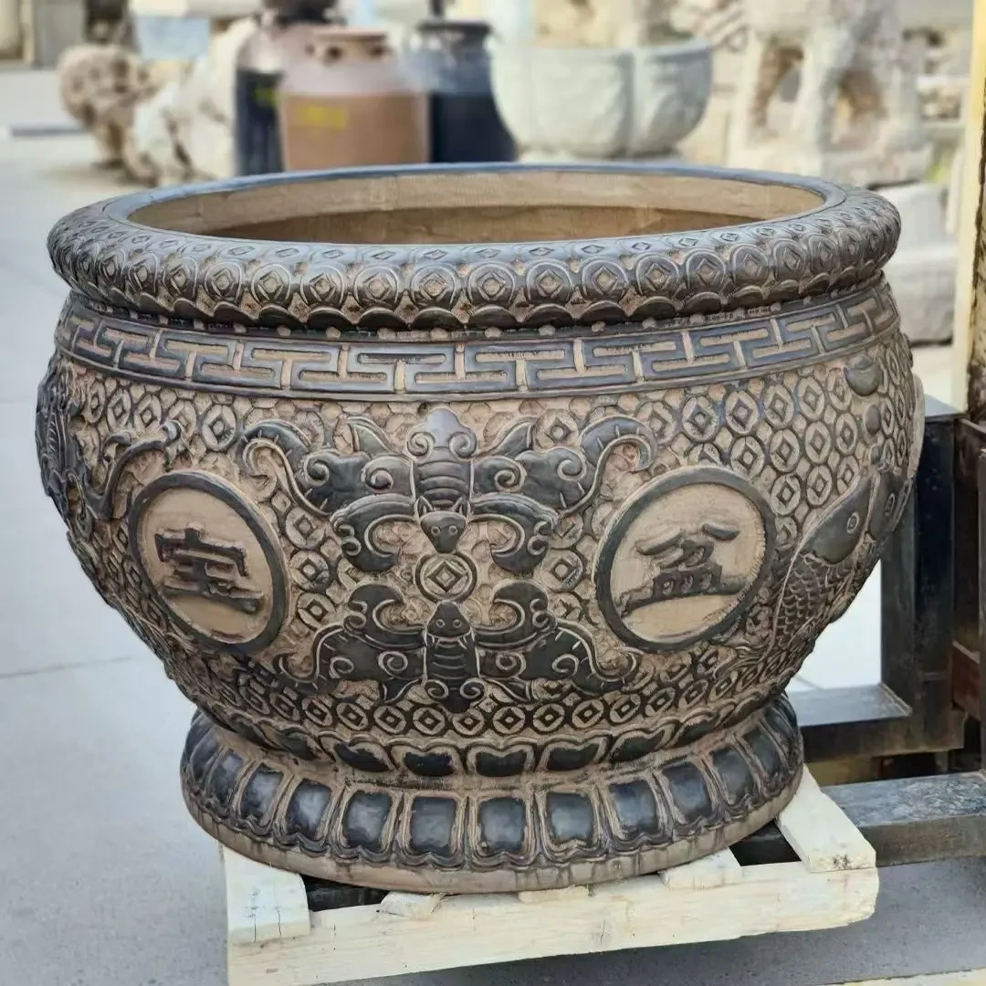 石雕鱼缸花盆养花养鱼天然青石真石水缸门海仿古做旧石缸流水摆件