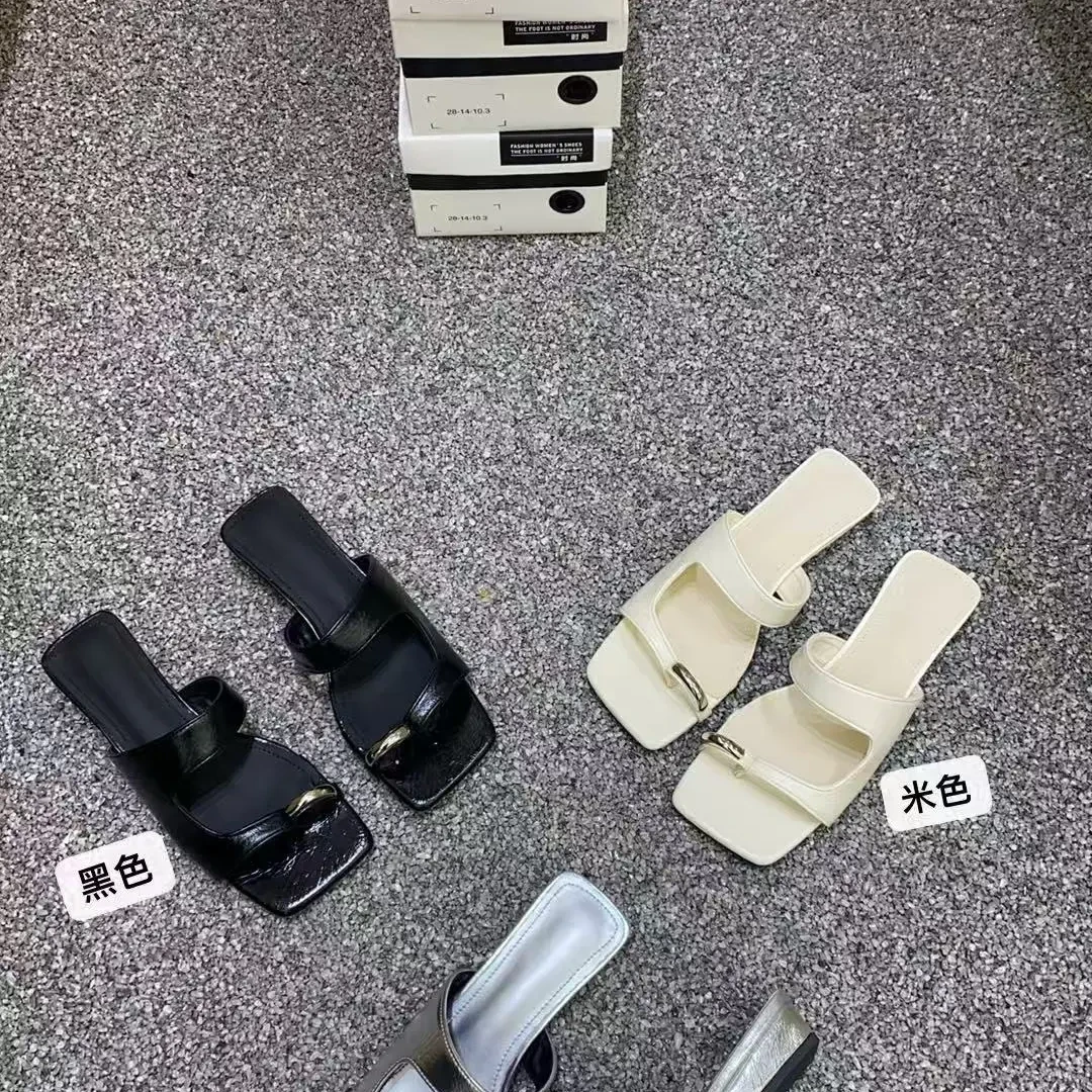 888-11法式夏季一字拖高跟女鞋露趾低跟
