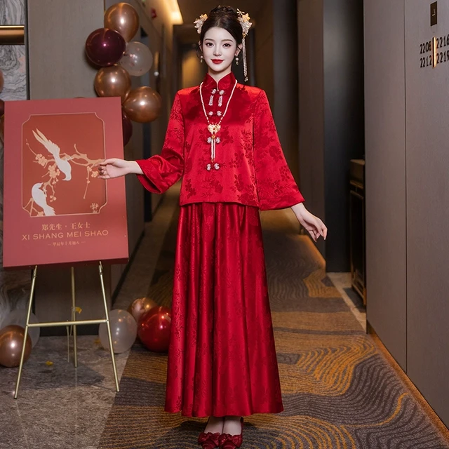 敬酒服新娘新中式改良旗袍结婚套装酒红色订婚礼服高级感回门春女