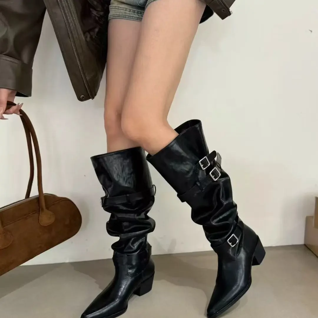 秋季百搭时装靴系带高跟时尚秋冬女鞋长靴黑色辣妹靴