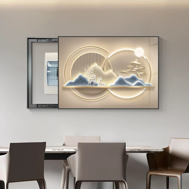 轻奢电表箱装饰画配电箱挂画遮挡电闸盒总开关推拉壁画弱电箱遮丑