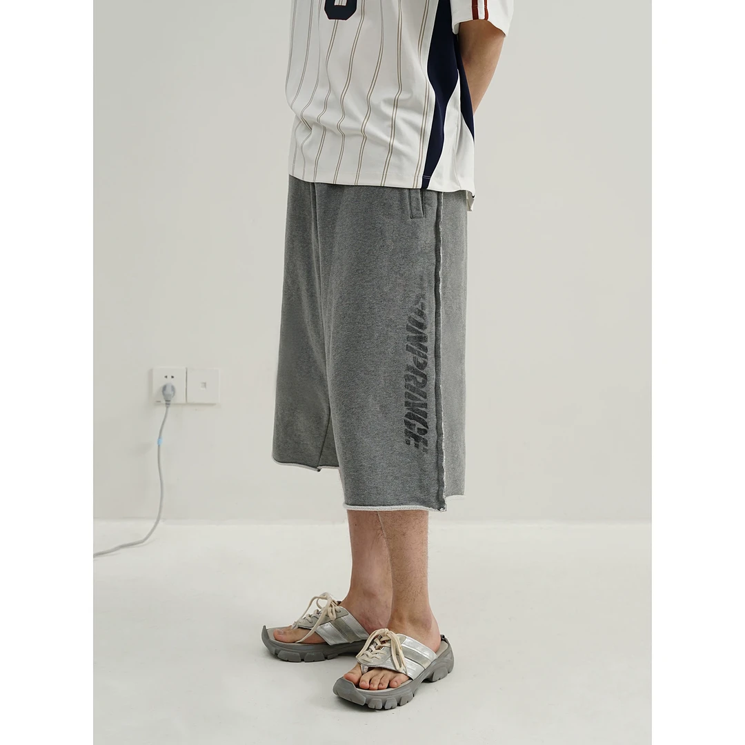 MASONPRINCE*喷绘标签涂鸦 remake手工感擦黑460G厚感毛圈七分裤