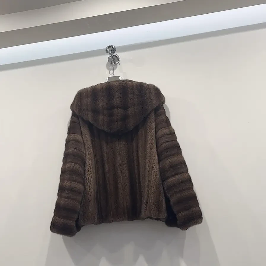 紫金短二全抽带帽咖啡本色草外套冬季新款