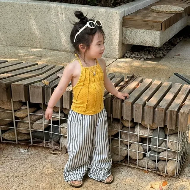 2025新款夏季女童挂脖吊带女宝韩版夏装纯色背心时髦上衣童装Z053