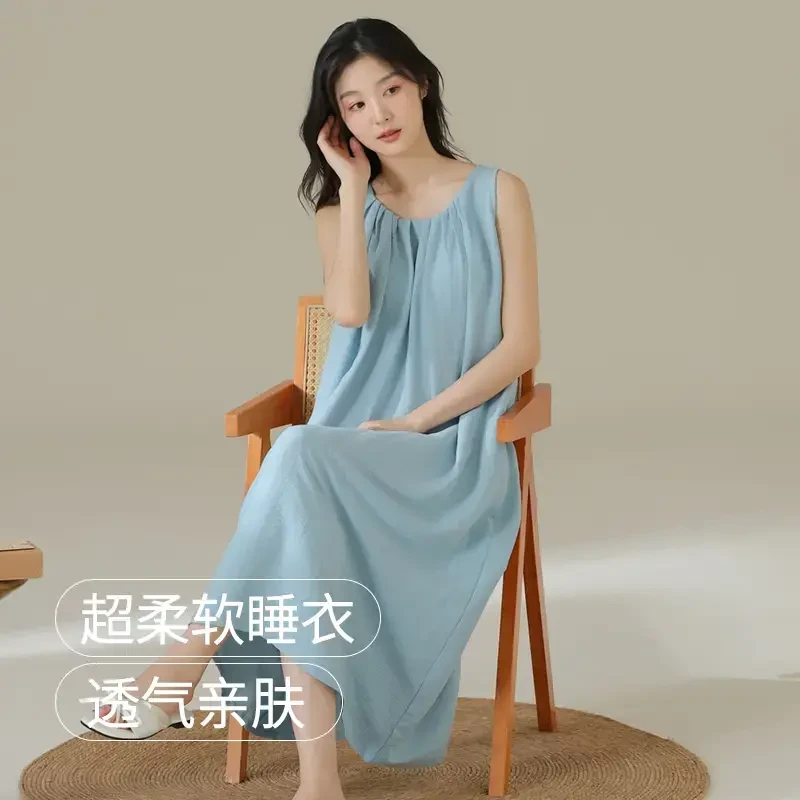 带胸垫吊带睡裙女薄款2025夏季宽松慵懒简约凉感可外穿家居连衣裙