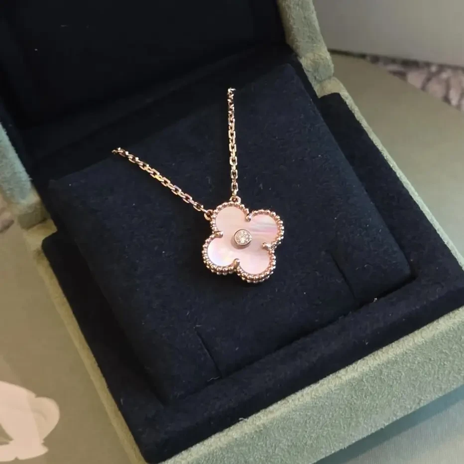 【天然钻】18K玫瑰金色四叶草项链经典圣诞款百搭轻奢仙女款