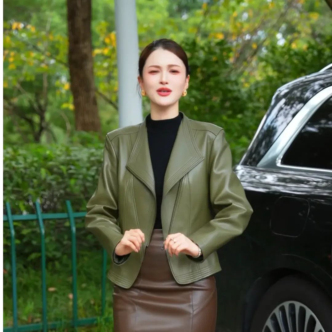 【工厂绵羊皮现货】海宁真皮皮衣女短款韩版修身夹克春秋小外套