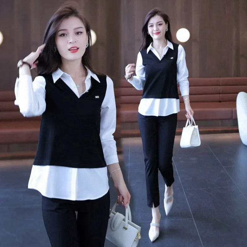假两件衬衫女春装2025新款春秋季时尚减龄爆款洋气打底衫上衣外套