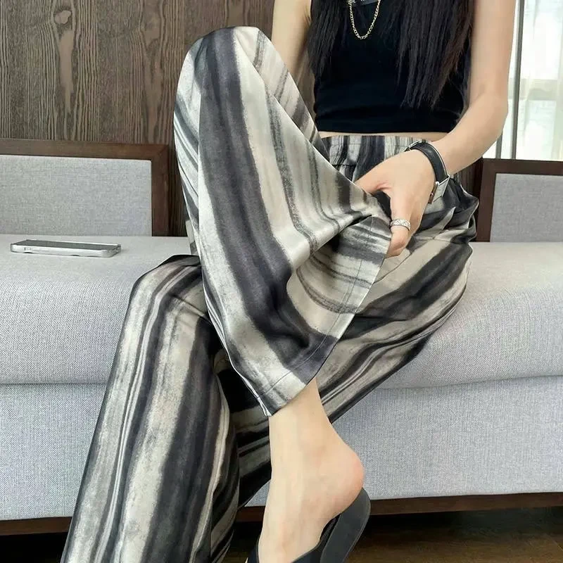 100％棉绸睡裤人棉阔腿裤女春夏宽松高腰垂感慵懒睡裤百搭夏季