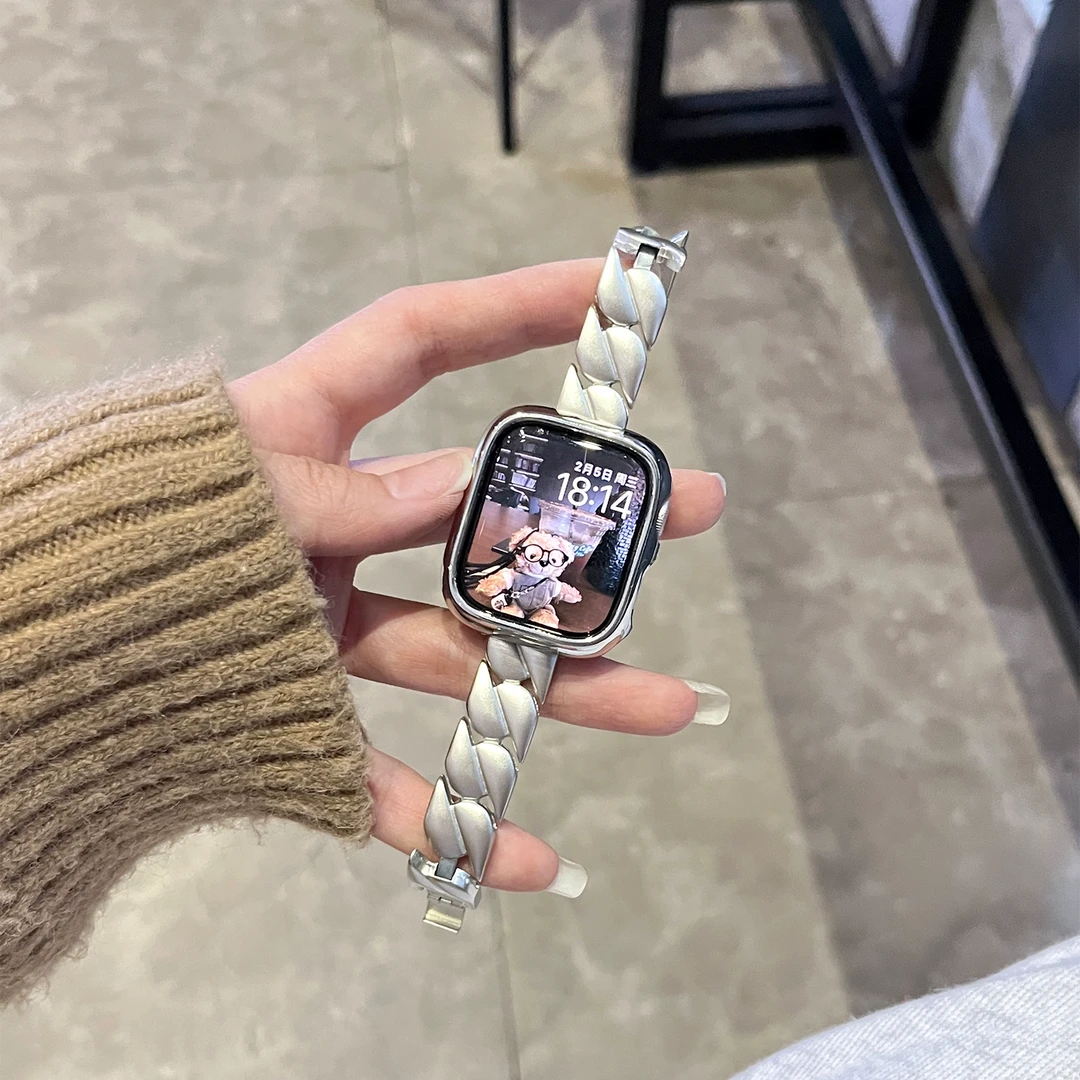 适用iwatch手表applewatchS10苹果古巴金属链式表带s9se女pc壳