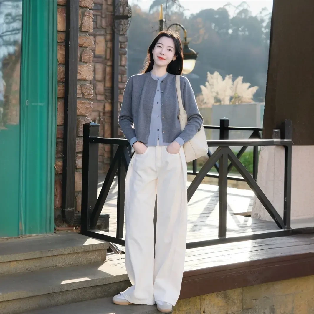 2025春秋新款简约大气针织衫撞色松弛感上衣假两件开衫内搭外穿