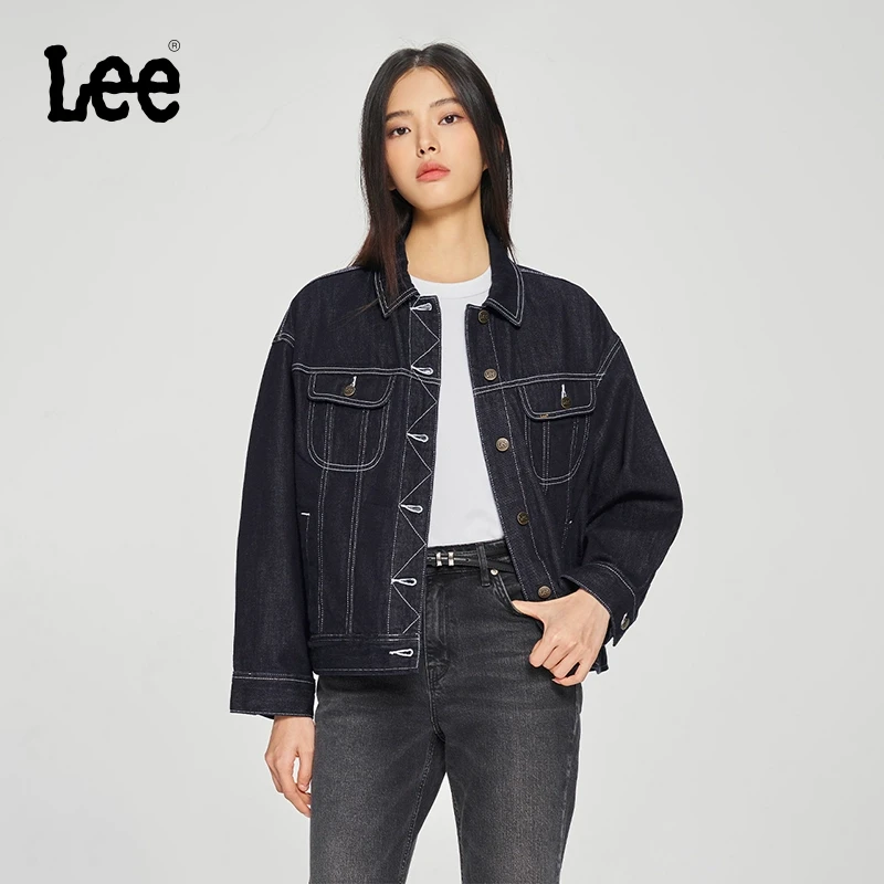Lee商场同款25早春舒适版刺绣Logo清水女长袖牛仔夹克外套