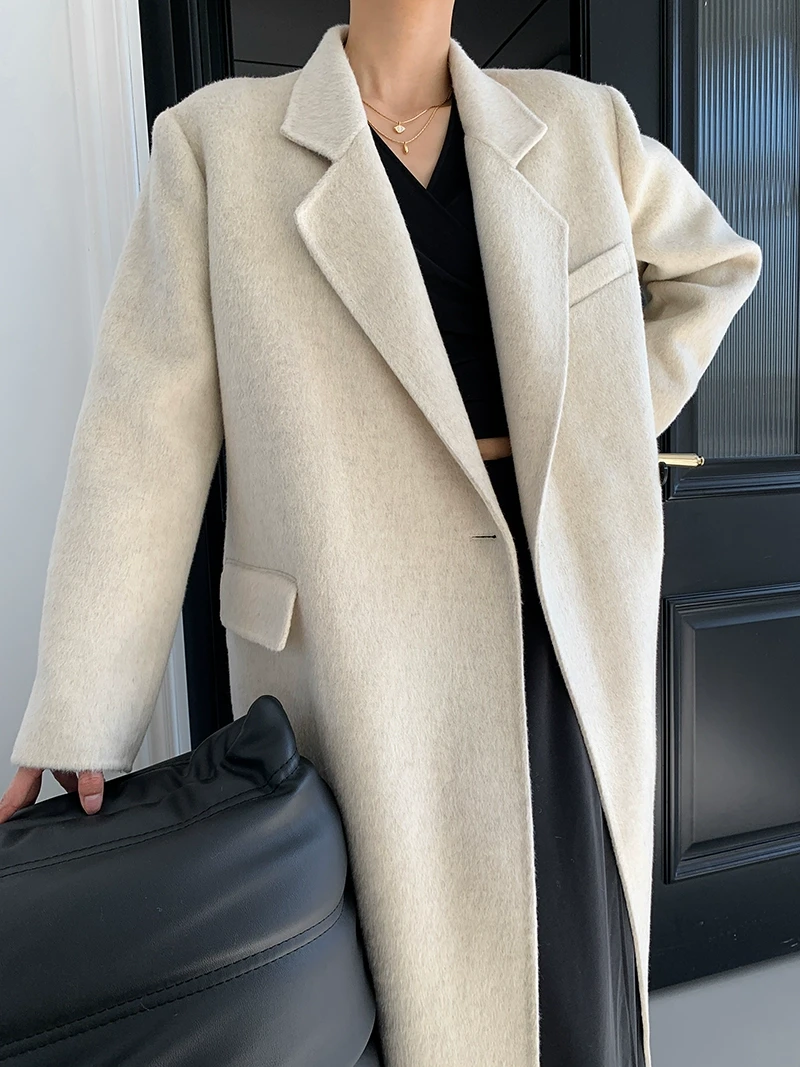 一粒扣24秋冬款正肩双面羊毛大衣女中长款显瘦简约高级感呢子外套