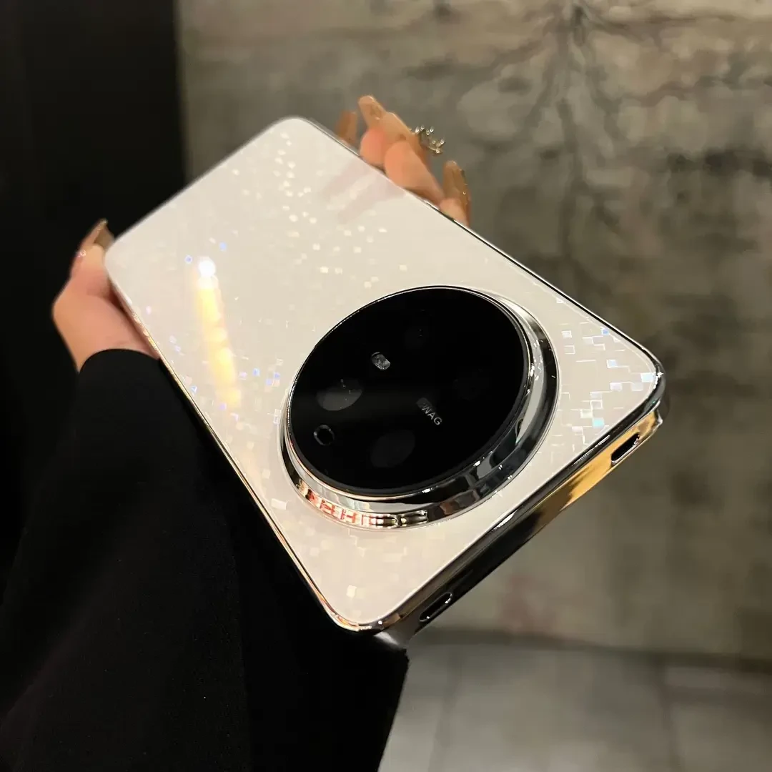 高颜值菱格亮片玻璃细闪适用华为Mate70Pro手机壳mate60电镀全包