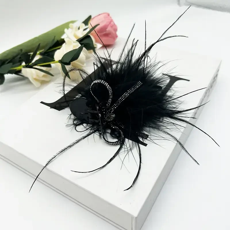 法式羽毛发卡蝴蝶抓夹小香风公主头鲨鱼夹高级感新款微波炉盖罩