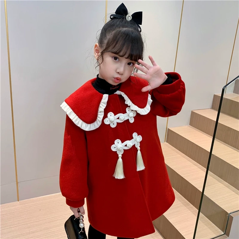 【宠粉浮力】米米哈罗女童外套国风毛呢大衣中长款新年服MX82722