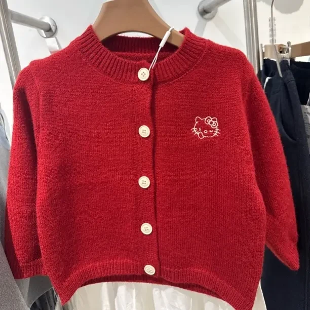 纯色长袖上衣童装韩版休闲风开衫圆领毛衣常规款女