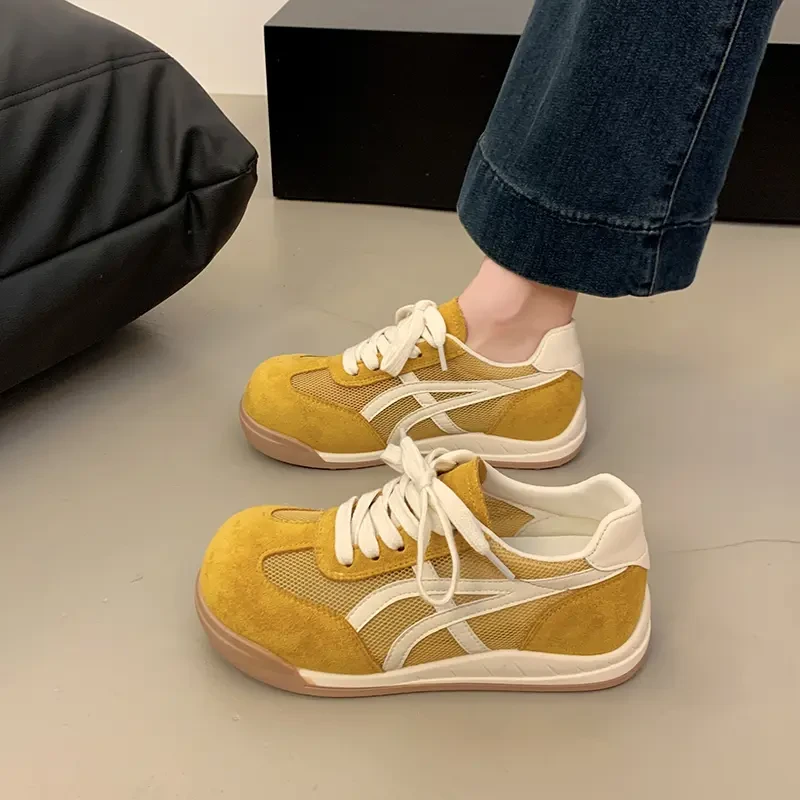 德训鞋女2025夏季新款厚底网面透气百搭小白鞋超火休闲运动阿甘鞋