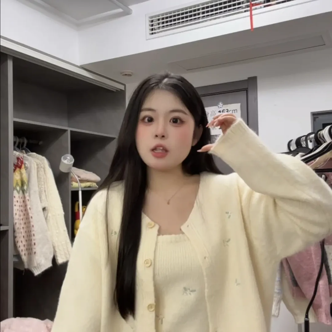 两件套百搭针织短款厚款毛针织衫设计感毛衣秋季