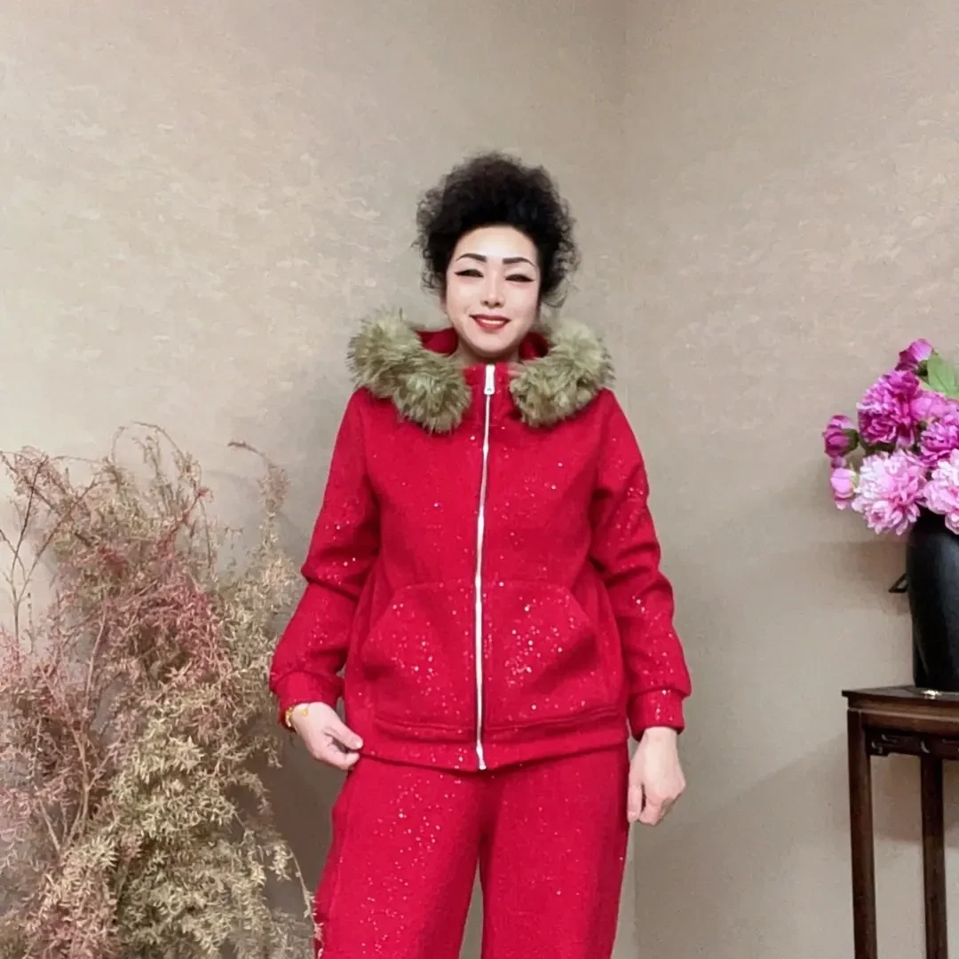 三姐家冬季满天星糯米绒连帽加绒外套