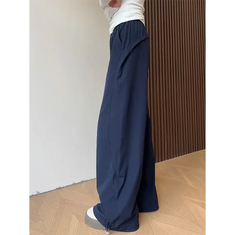 藏青色解构垂坠感冰丝裤子男夏季潮牌速干透气休闲裤宽松直筒长裤