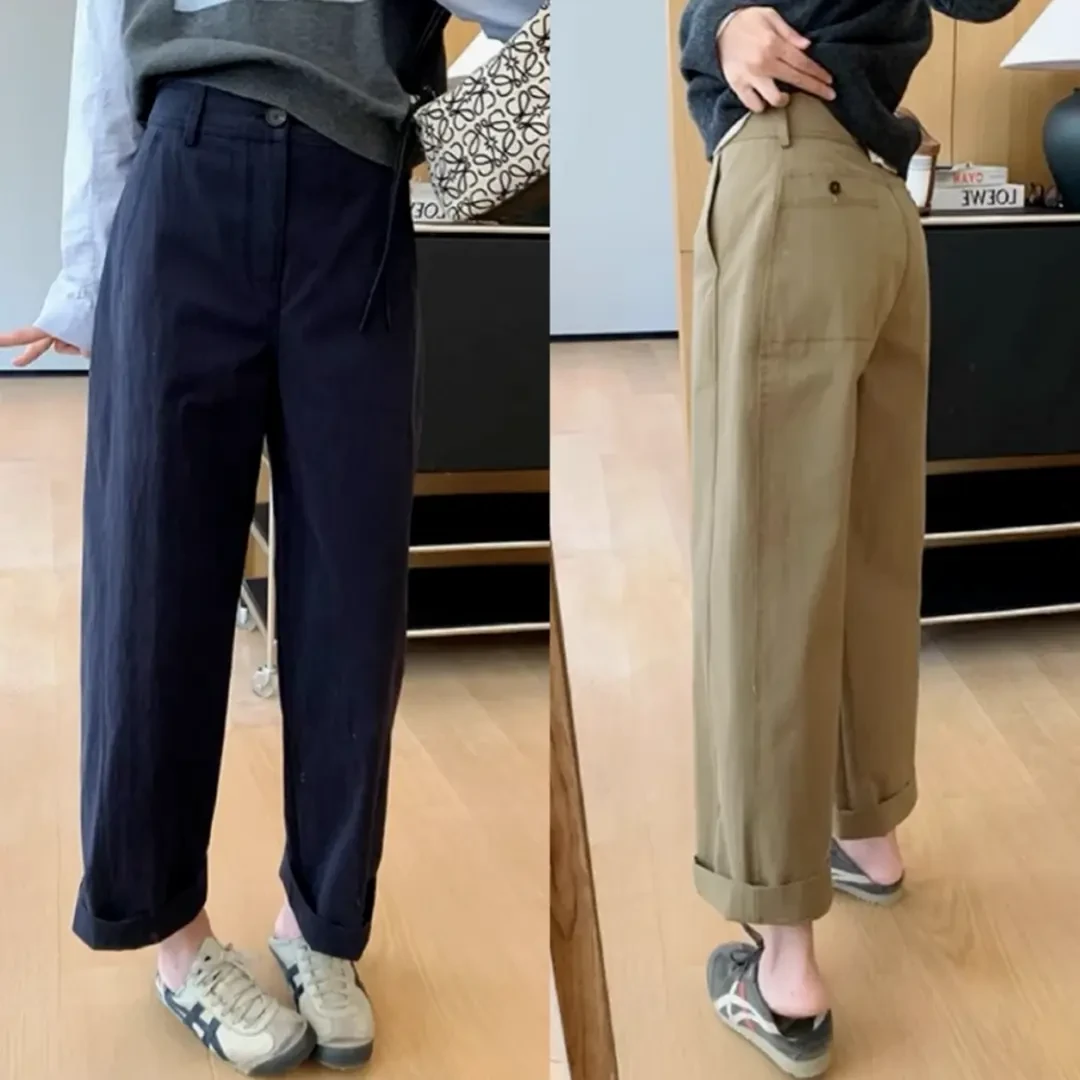 春季新款立体裁剪日系九分休闲裤梨型身材高腰显瘦宽松阔腿奶奶裤