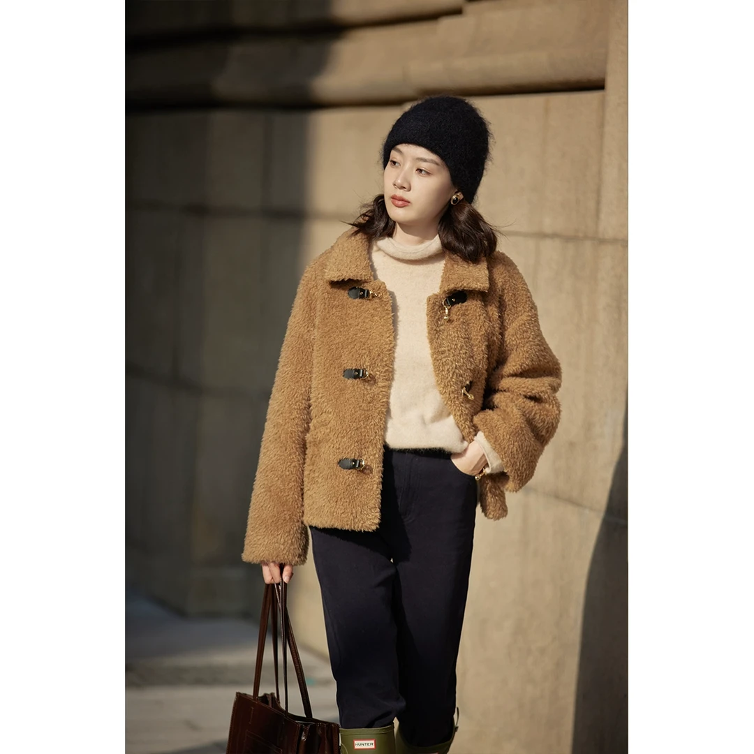 solighter加厚仿羊羔绒外套气质宽松短款羊羔毛上衣5E1212W14XD