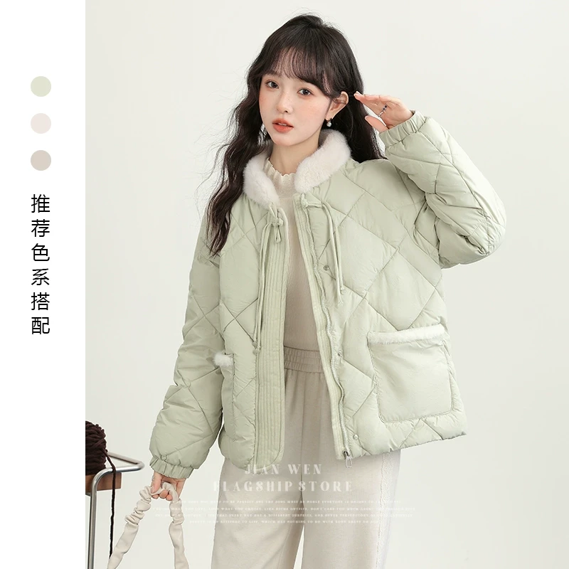 2024冬季新毛毛领短款气质棉服外套女新中式百搭面包服棉袄