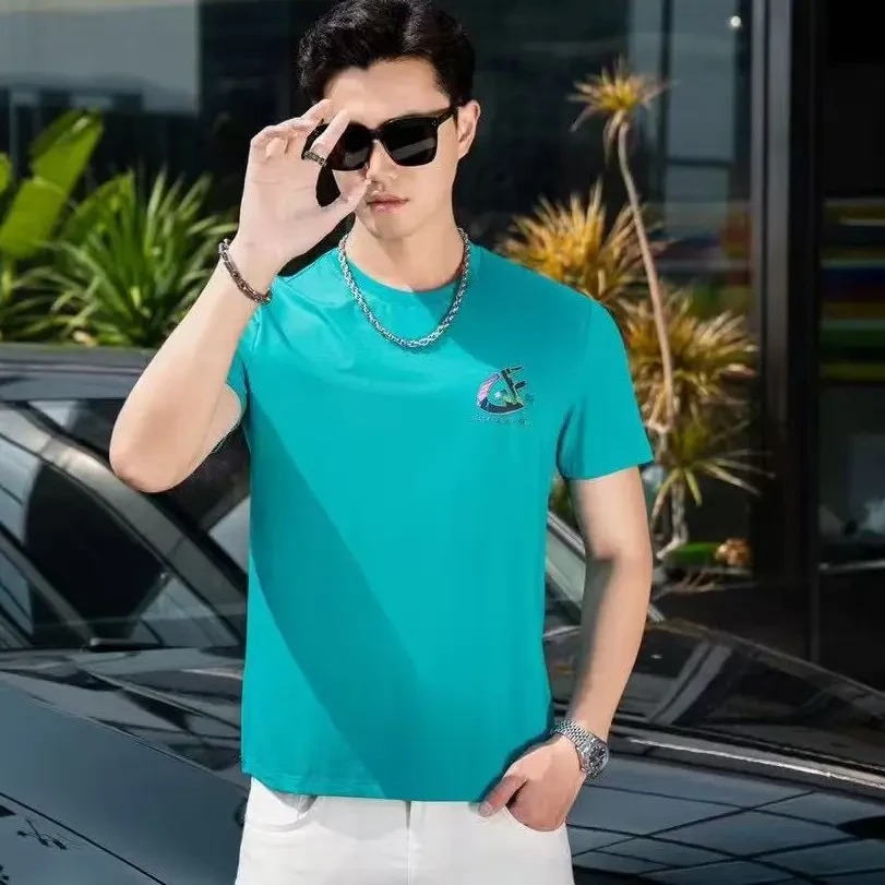 2025夏季新款男士休闲高品质时尚百搭字母印花圆领潮流薄款短袖恤