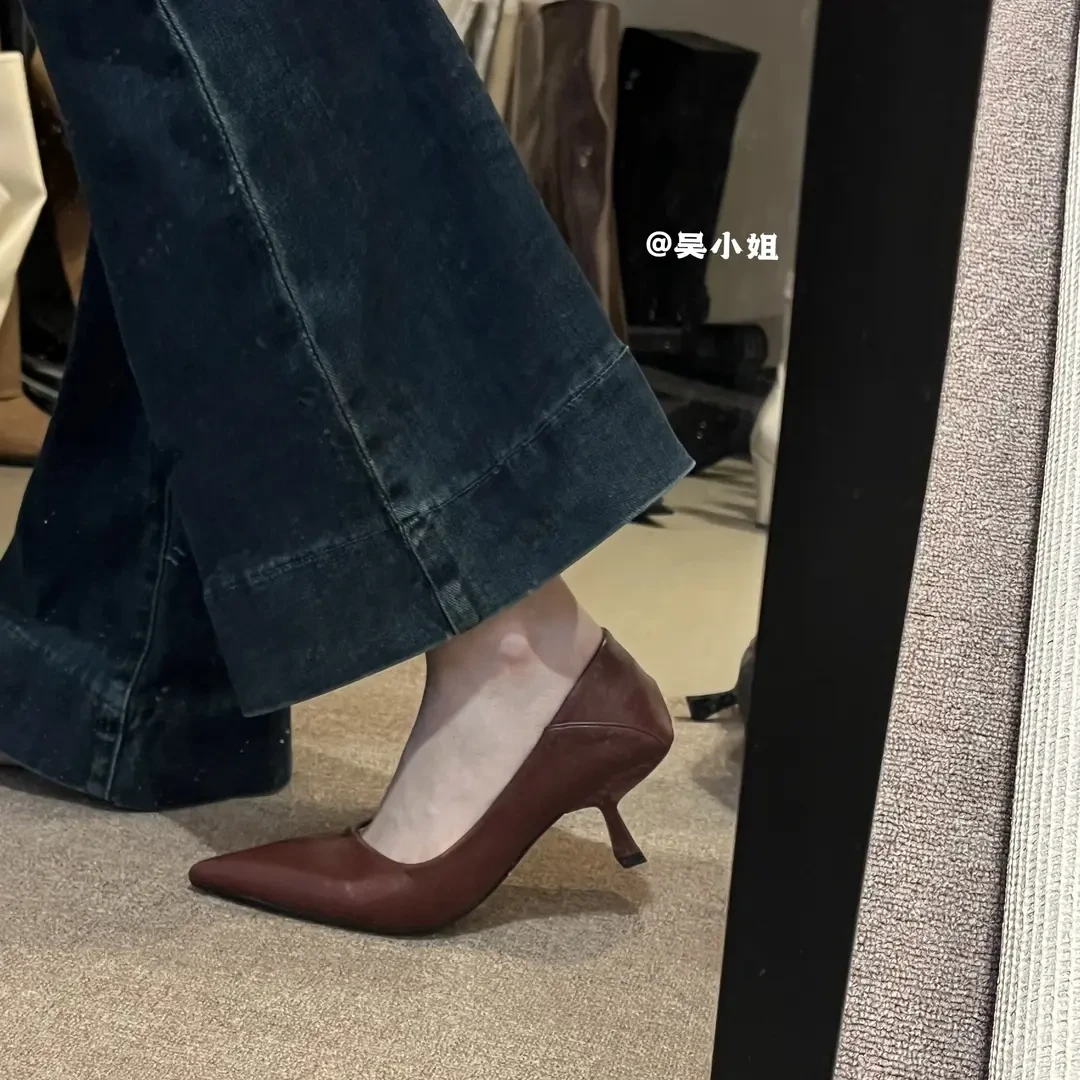 两个高度～2025春季新款尖头浅口高跟鞋时尚气质百搭小众豹纹单鞋