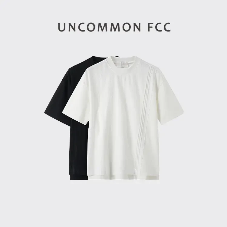 LGM【捏折设计 立体撞色】夏季丝绸感时尚T恤简约休闲宽松短袖上衣