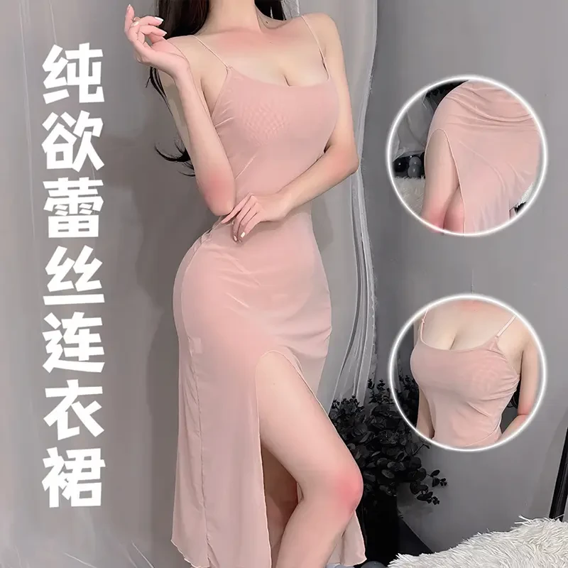 御姐性感透气舒适显瘦微透吊带睡裙纯欲风露背约会战衣薄款法式