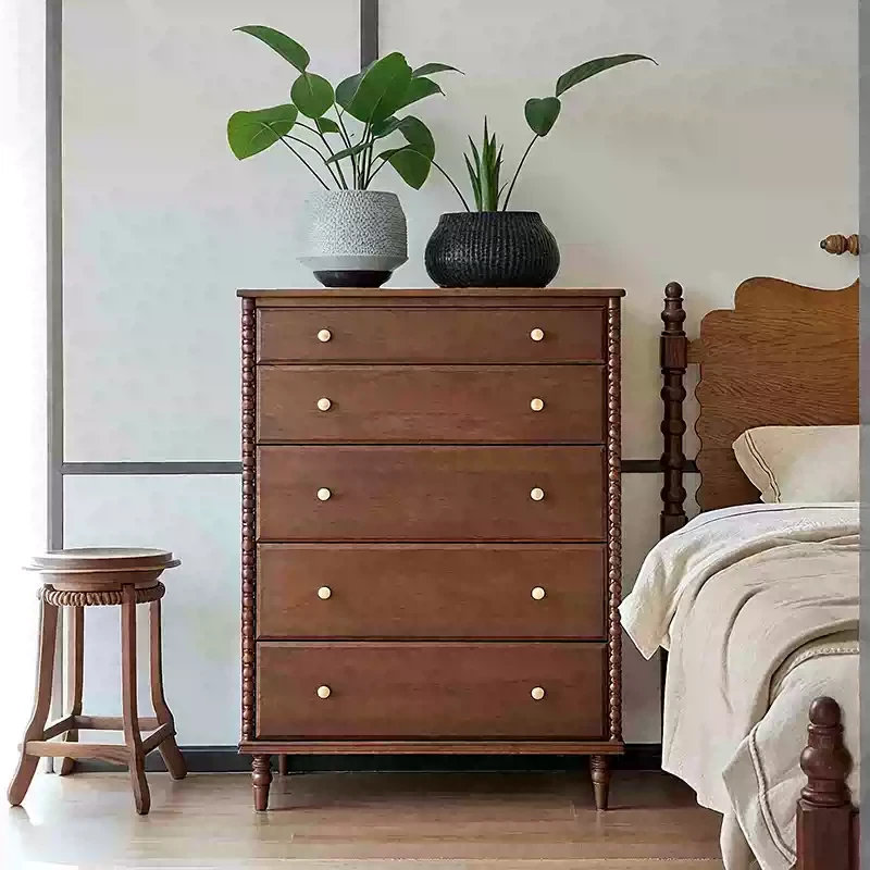 BEAUTIFU 法式中古风实木五斗柜床头储物柜小户型卧室床边收纳柜