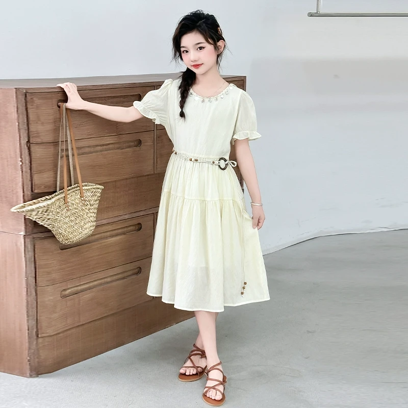 女童连衣裙2025新款夏季儿童洋气公主裙中大童夏装度假风雪纺长裙