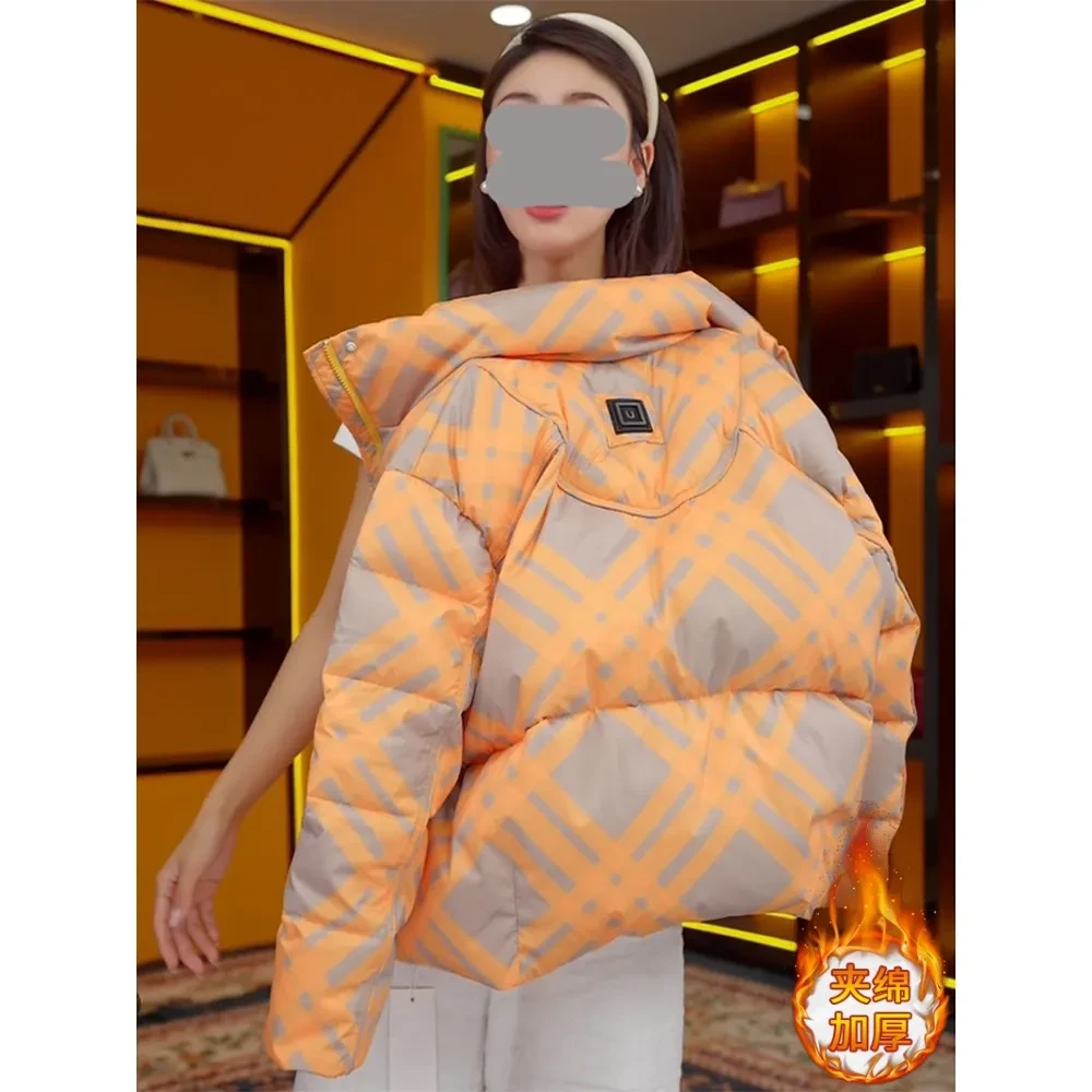 覆古时尚高级感格纹羽绒服女2025冬季新款气质百搭加厚保暖外套