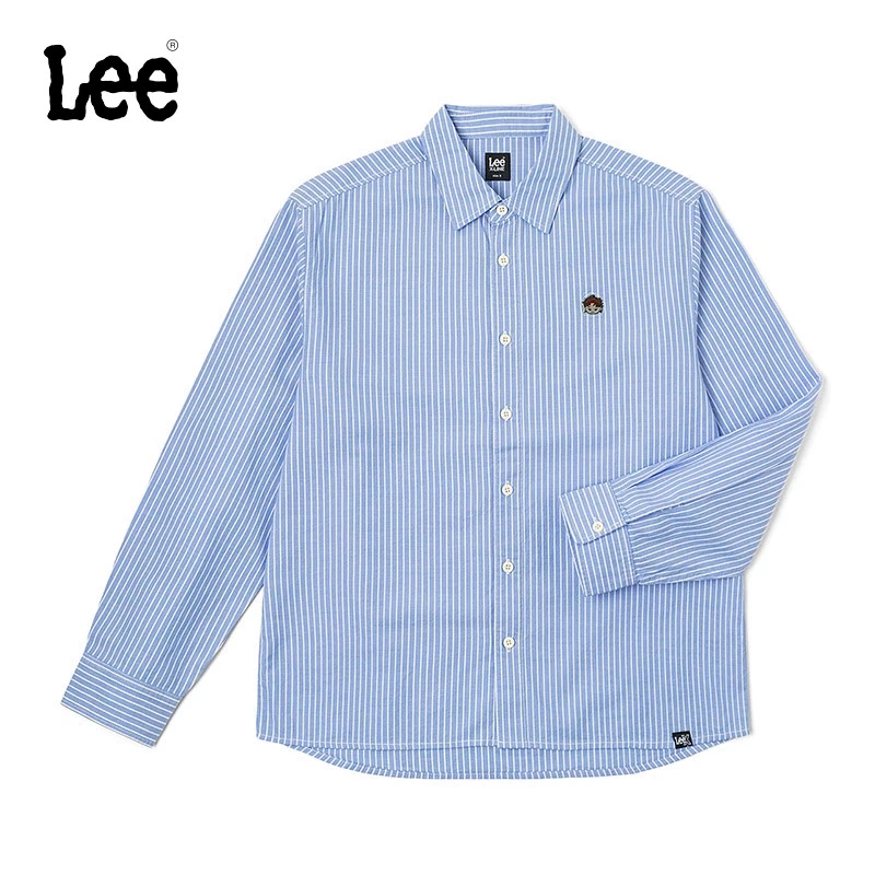 Lee25早春宽松版翻领蓝色条纹男女同款长袖衬衫LUT009833207