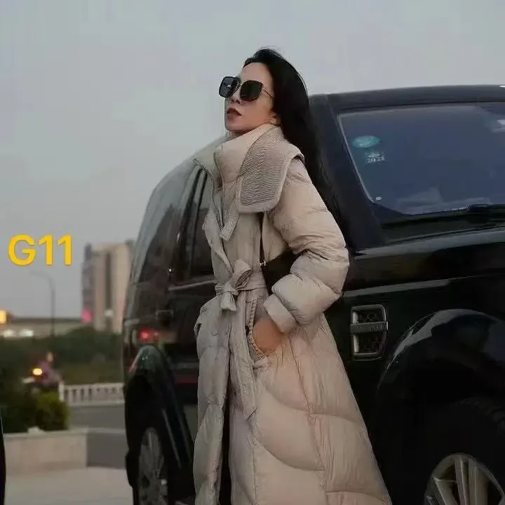 中长款过膝连帽大毛领收腰加厚白鸭绒时尚冬季外套