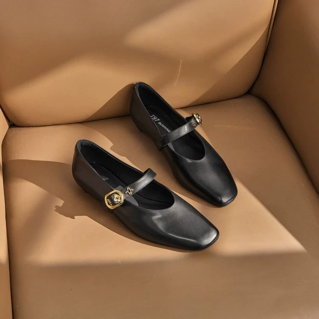 2025春季新款方头法式百搭时尚低跟一字带圆英伦风真皮小单鞋G861