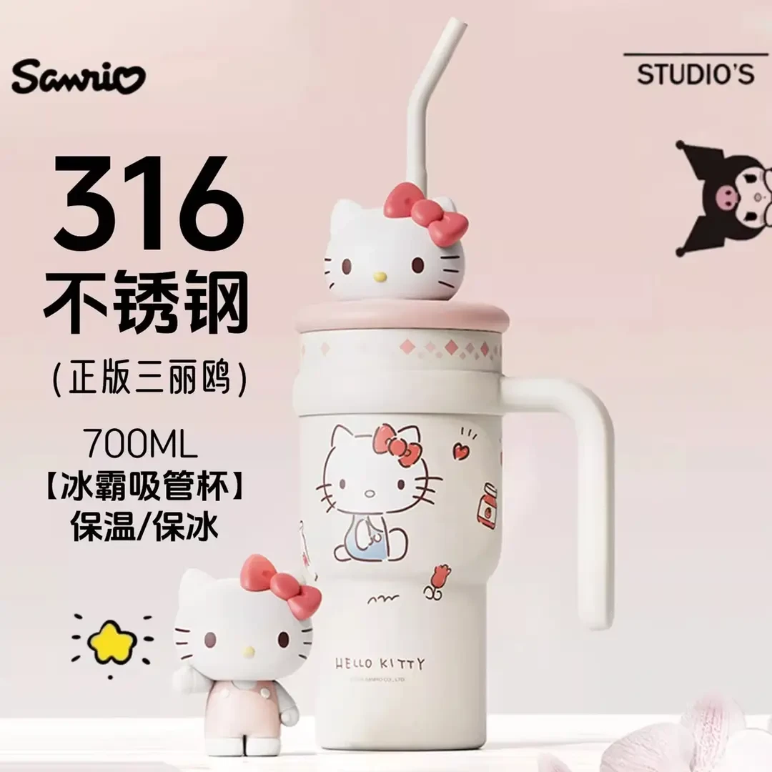 Hellokitty冰霸杯大容量316不锈钢保温杯女学生车载吸管保冷水杯