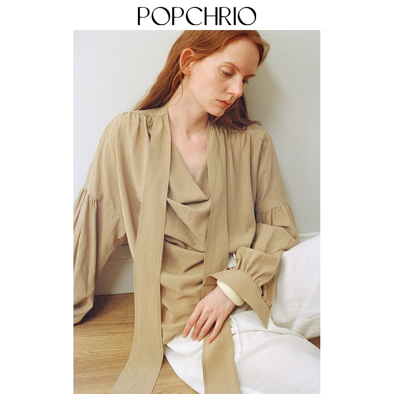 POPCHRIO欧可芮◆法式飘带荡领衬衫高级感长袖莱赛尔宽松上衣女春