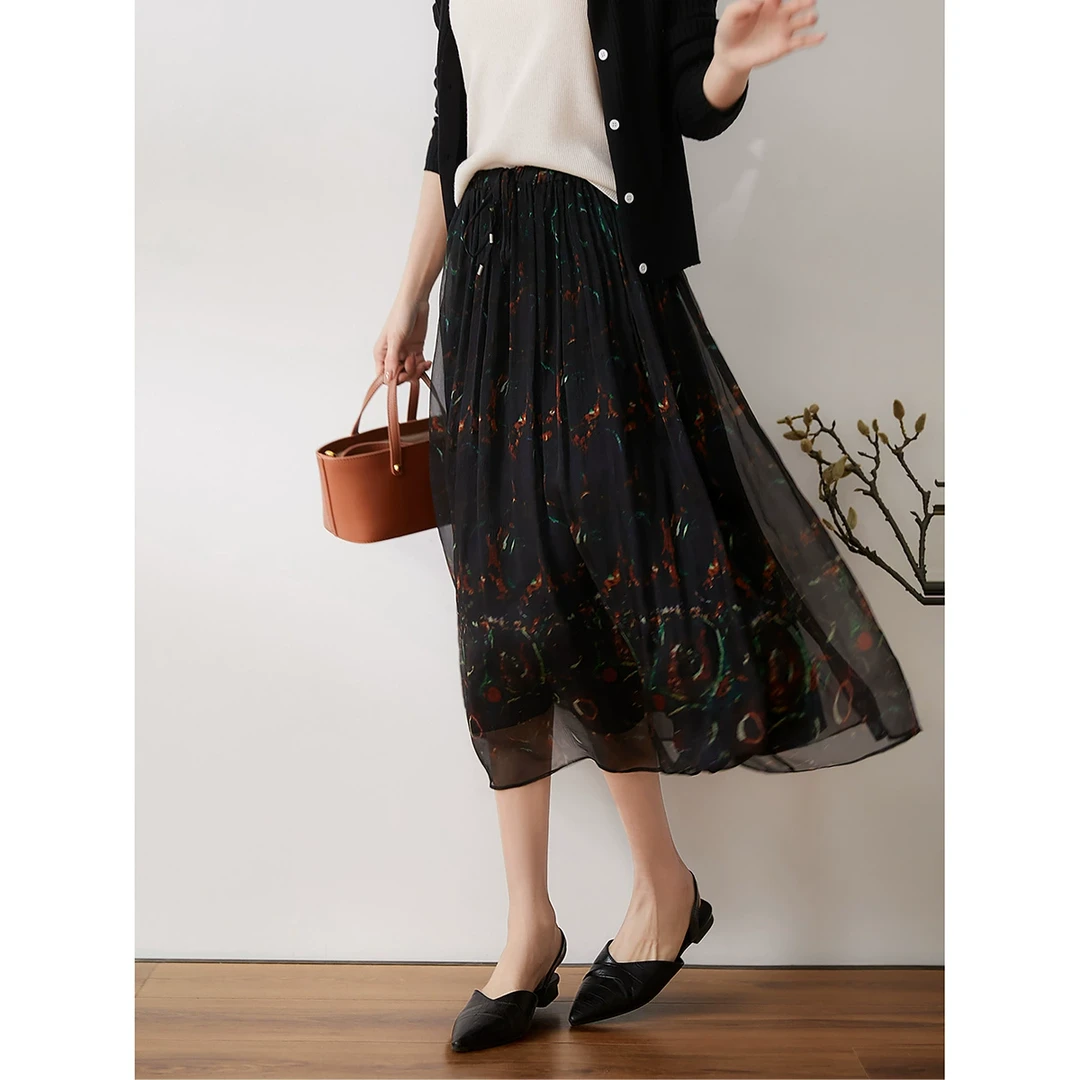 笑涵阁 百搭爱裙！自留多年大裙摆 桑蚕丝顺纡半身裙SQ392952MG