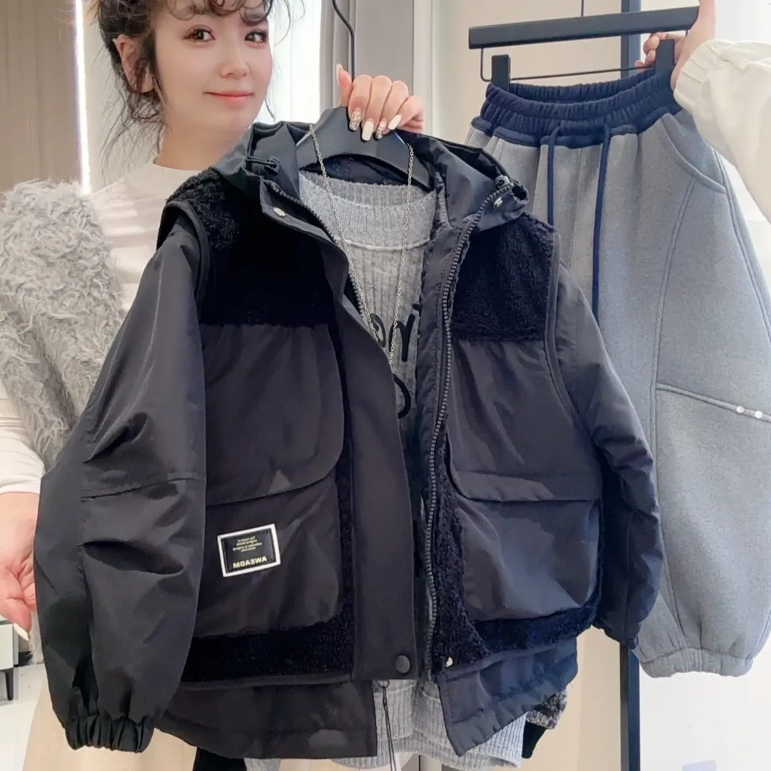 男童秋冬款夹棉外套中大童冬季保暖男孩棉衣派克服