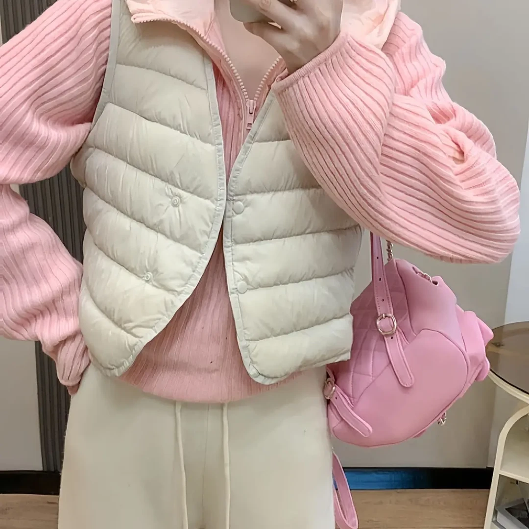 轻薄V领棉马甲短款女2025秋冬新款百搭大衣内搭保暖背心内穿叠穿