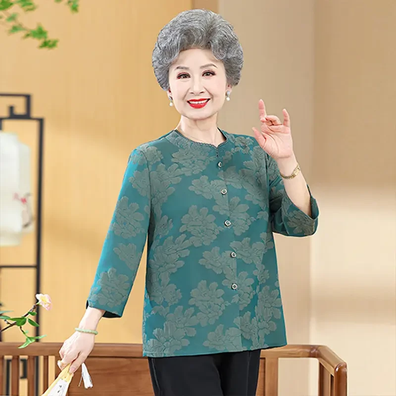 F221颜袖长尺码舒适柔软蓝色夏季短袖203新款时尚简约妈妈款衬衫